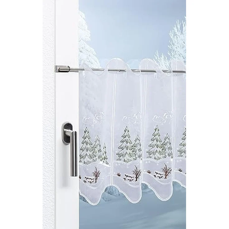 Scheibengardine Plauener Spitze - Winterwald (Bx H) 65.60cm * 40cm Grün/tannengrün – Bild 4