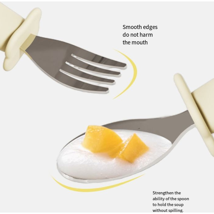 ABC 4-teiliges Set aus pfauenblauen Baby-Silikonlöffeln, Kinder-Gabeln und -Löffeln aus Edelstahl 316 mit kurzem Griff, Babygeschirr – Bild 3