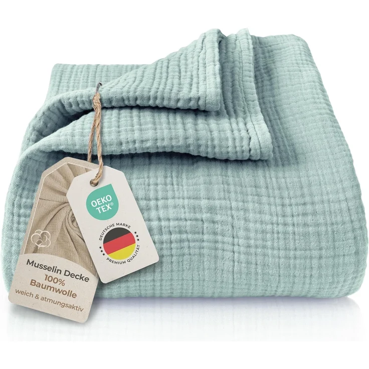 Laynenburg Tagesdecke LAYNENBURG Musselin Tagesdecke Baumwolle 150x200–220x240 cm, Wohndecke als Sommerdecke, Bett-Überwurf, Couch-Überwurf, Sofa-Decke