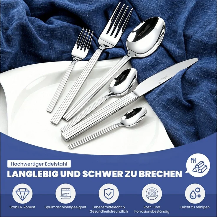 HOMELUX Besteck-Set 72-tlg. Besteck Set Für 12 Personen,Edelstahl, glänzend Silber, 12 Personen, Spiegelpoliert,spülmaschinengeeignet,hochwertiger Besteckkasten – Bild 4
