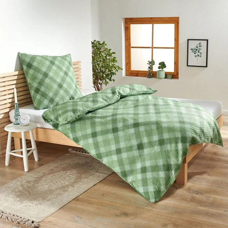 TRAUMSCHLAF Bettwäsche Daniel grün, Seersucker, 2 teilig, ideale Sommerbettwäsche in herrlicher Seersucker Qualität – Bild 1