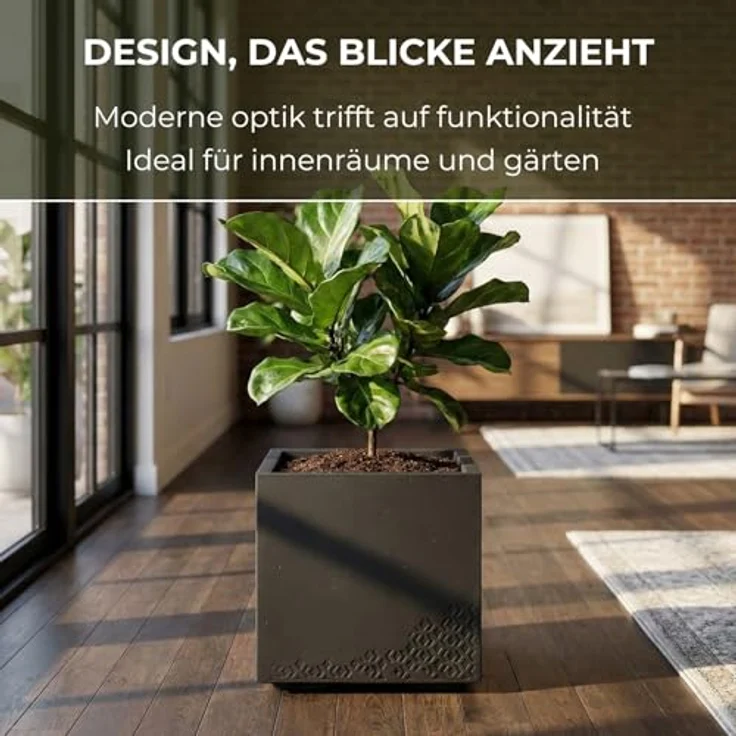 LAMELA Pflanzkübel mit Rollen 40 cm, 36L – Blumentopf aus Kunststoff – Übertopf mit Wasserablauf – Modern für Innen & Außen - Wetterfest & Pflegeleicht, Schwarz – Bild 4