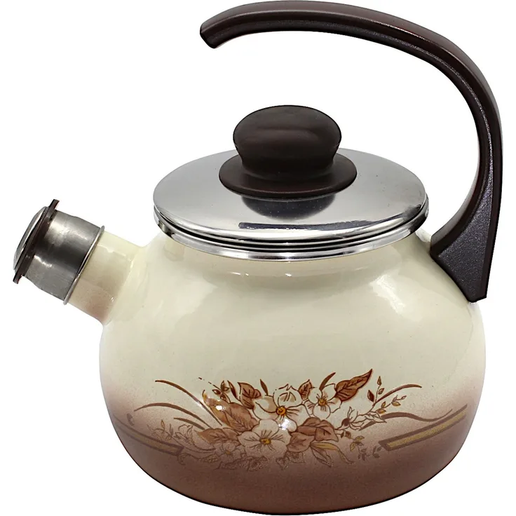 Karl Krüger Flötenkessel 2 Liter Serie HERBSTLAUB aus Stahlemaille / Pfeifkessel / Wasserkessel