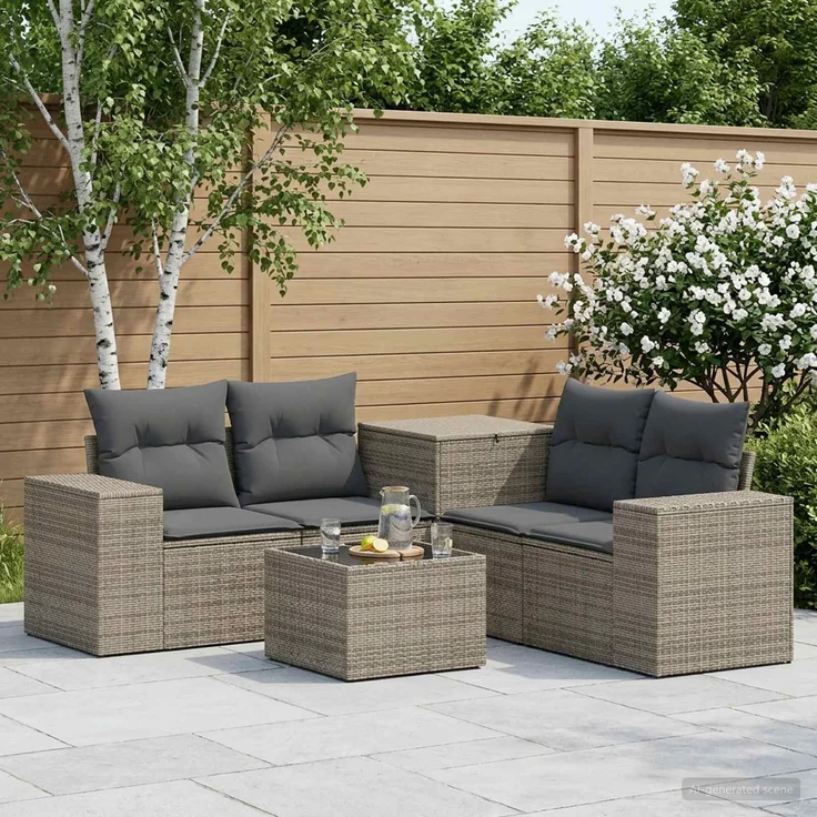 vidaXL Sofa Set 6 stk. Grau und Dunkelgrau Polyrattan und Stahl 3447568 – Bild 1