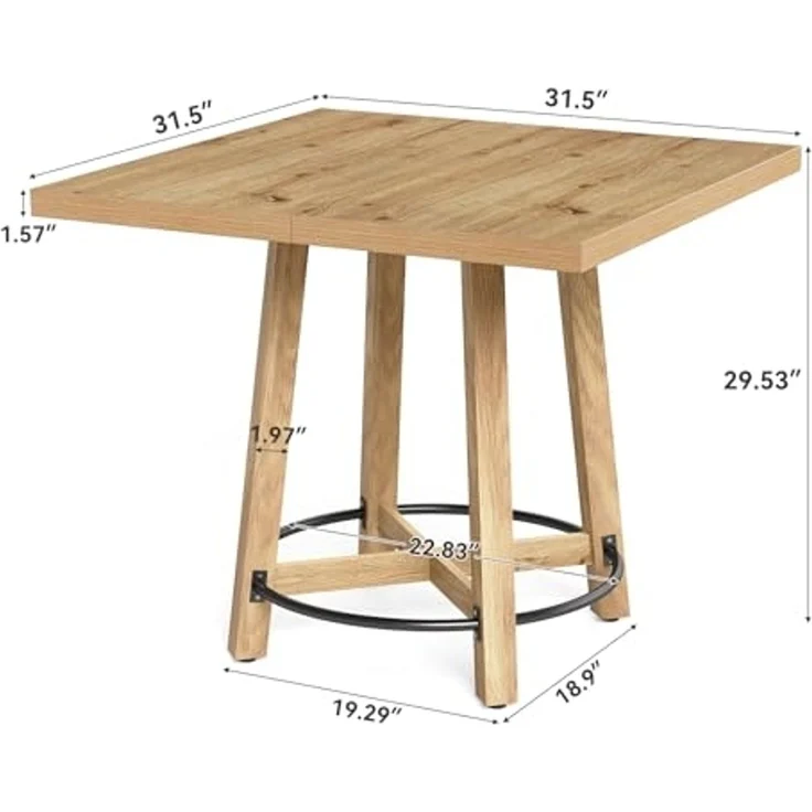 LITTLE TREE 31,5 Zoll moderner Esstisch, quadratischer Küchentisch für kleine Räume, ideal für 2–4 Personen, Mid-Century-Modern-Stil für Küche und Esszimmer, braun und schwarz – Bild 2