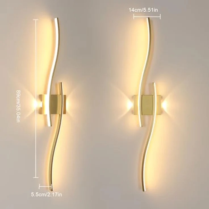 LED Wandleuchte Innen Gold, 89CM 29W Lange Wandlampe Dimmbar mit Fernbedienung 3000K-6500K, 2 Fimmige, Modern Wandlicht LED mit Memory-Funktion für Wohnzimmer Schlafzimmer – Bild 3