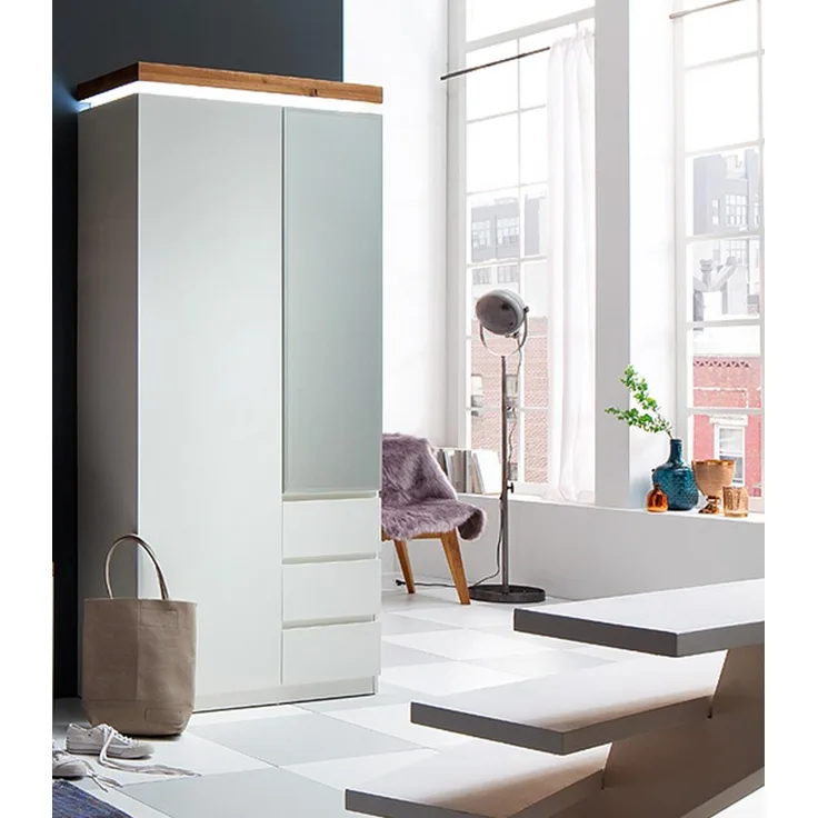 Garderobenschrank >Lisa< in weiß matt aus MDF - 91x198x38cm (BxHxT)