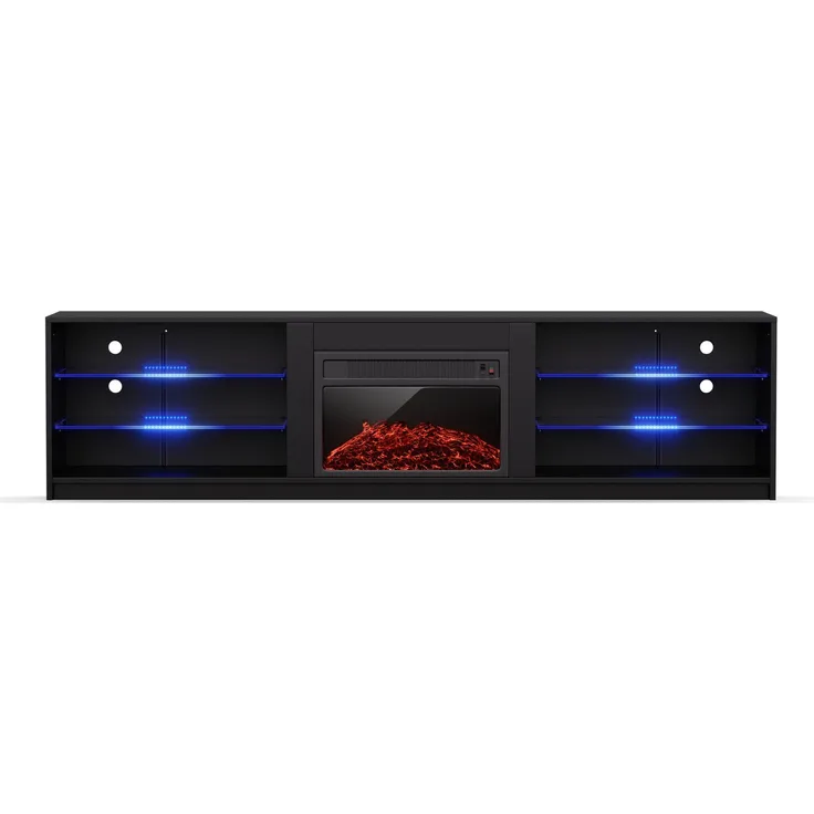 blumfeldt Lowboard Perth Medium Lowboard 160 fireplace, Fernsehschrank Schwarz TV-Schrank 3 Schubladen 160 x 30 x 40 cm(BxHxT)
