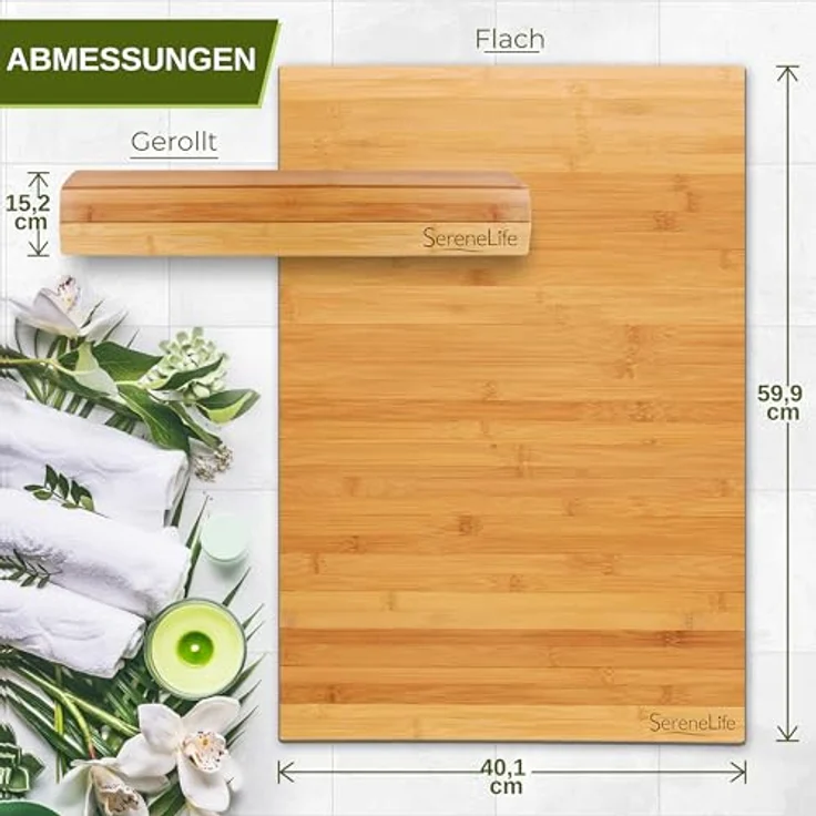 SereneLife Bambusmatte, 60x40 cm Bambusteppich, Badematte Holz mit Rutschfester Unterseite, Badeteppich faltbar & Rollbar, Badvorleger aus Holz für Badewanne, Dusche, Antirutschmatte Dusche – Bild 3