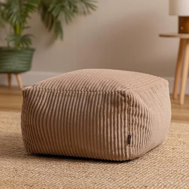 Icon Amara Hocker, Mokkabraun, Flauschiger Cord Stoff, Sitzsack Cord, Sitzpuff Hocker mit Füllung, Fußhocker für das Wohnzimmer, Deko Wohnzimmer – Bild 3