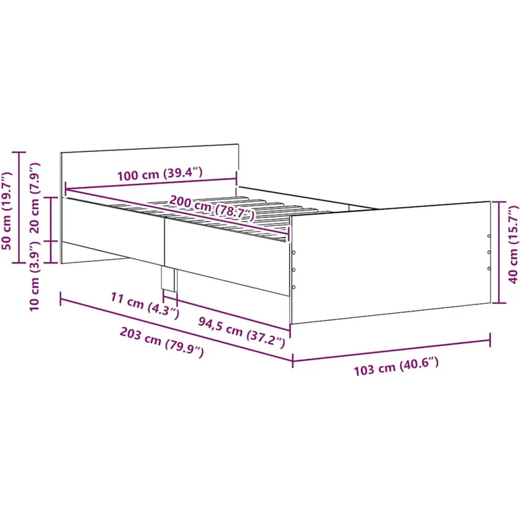 vidaXL Bettgestell ohne Matratze Schwarz Eichen-Optik 100x200 cm 862366 – Bild 10