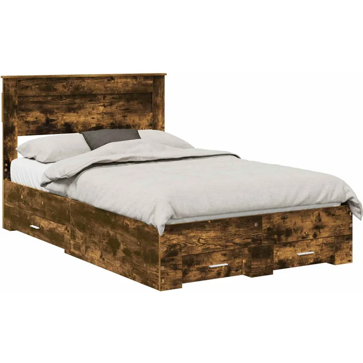 vidaXL Bettrahmen Geräucherte Eiche 135 x 190 cm Holzwerkstoff 3409999 – Bild 1