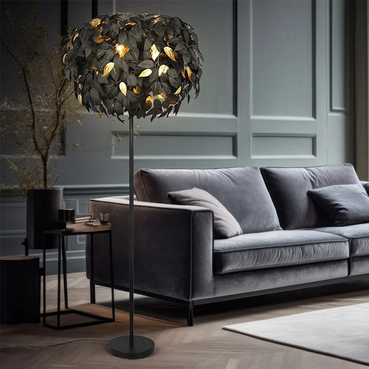 Stehleuchte, Blattdesign, Metall, schwarz gold, H 180 cm – Bild 5