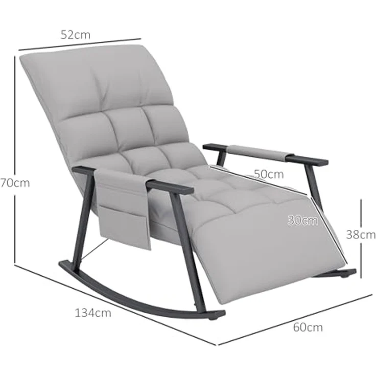 HOMCOM Schaukelstuhl mit verstellbarer Rückenlehne und Fußstütze (Schaukelsessel, 1 St), für Wohnzimmer, Schlafzimmer, Grau – Bild 3