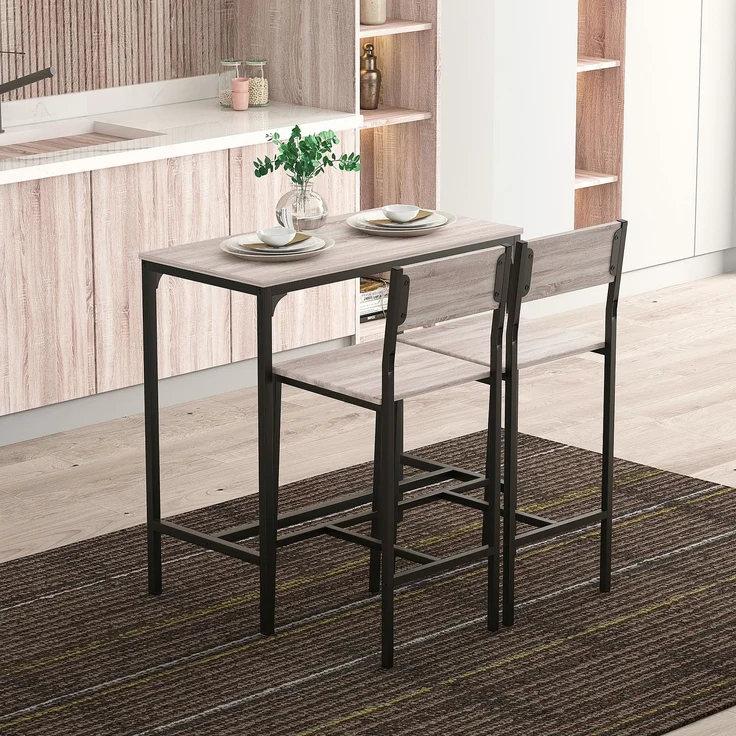 Bartisch mit 2 Stühlen 3-teiliges Tischset Barstuhl MDF in Natur und Schwarz 89x45x87cm für Küche und Essbereich--Natürlich--89x45x87cm--YOUDENOVA – Bild 2