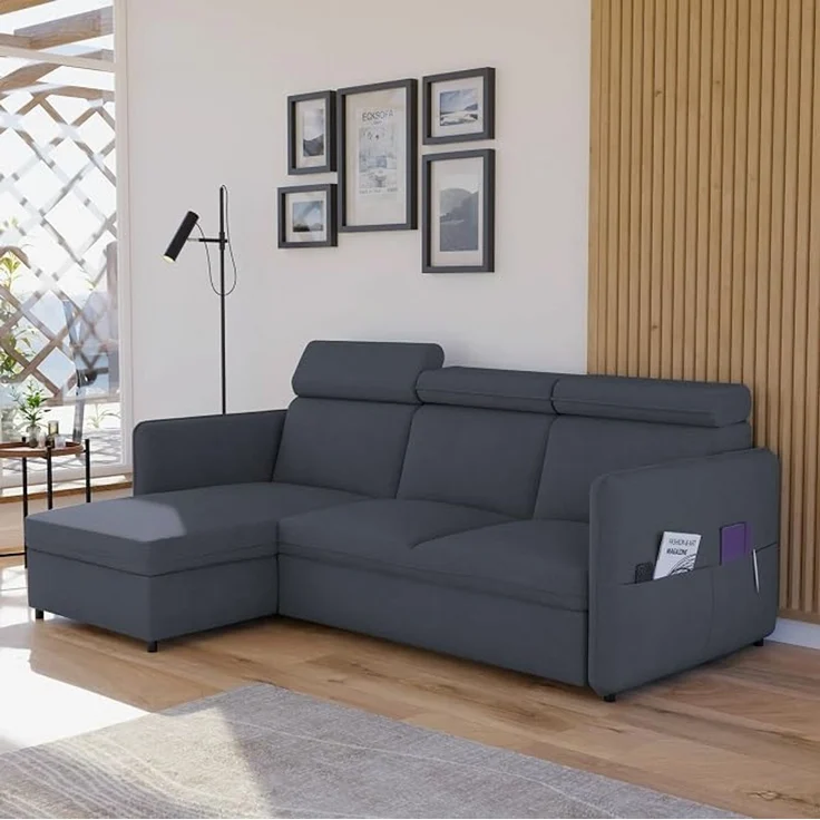 Ecksofa mit Schlaffunktion und Bettkasten, 220 x 160 cm, mit verstellbaren Kopfstützen – Bild 2