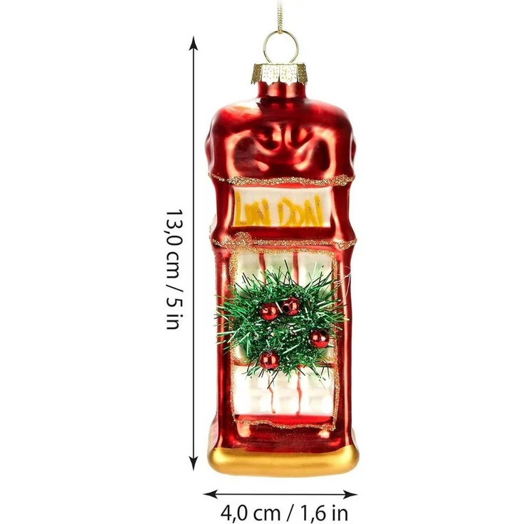 BRUBAKER Christbaumschmuck Telefonzelle UK - Handbemalte Weihnachtskugel aus Glas 13 cm Baumkugel (1-tlg), England Weihnachtsdekoration - Mundgeblasener Weihnachtsschmuck Figur – Bild 4