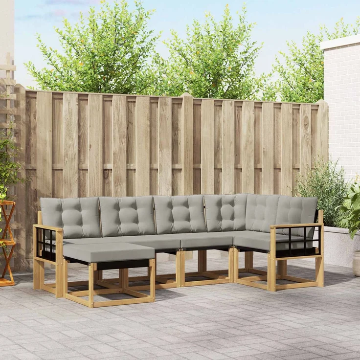 vidaXL Outdoor-Sofagarnitur 6 stk. 6-Sitzer Weiß und Hellgrau 3389649 – Bild 1