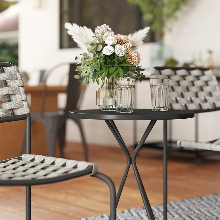 Outsunny Gartenlounge-Set 3-teilig, mit 2 Stapelbare Stühle, Tisch, (wetterfest Balkonmöbel für 2 Personen, 3-tlg, Polyrattan Gartenmöbel Set), für Garten, Terrasse Balkon, Grau – Bild 9