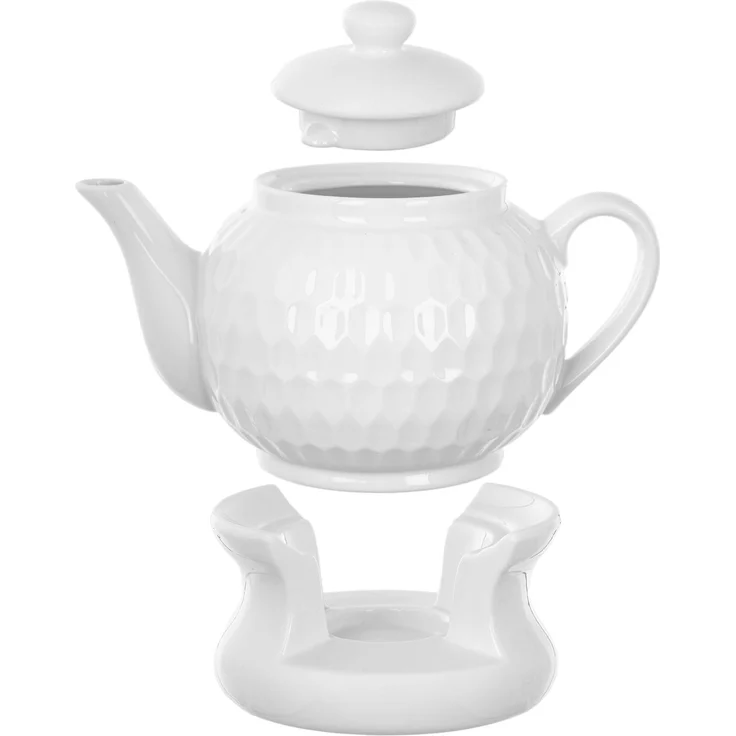 KADAX Teekanne 900ml mit Stövchen Set, Kaffeekanne aus Keramik mit Deckel, Griff und Teestövchen, Kanne mit Teelicht Wärmer für Tee, Teeservice (Weiß II) – Bild 4
