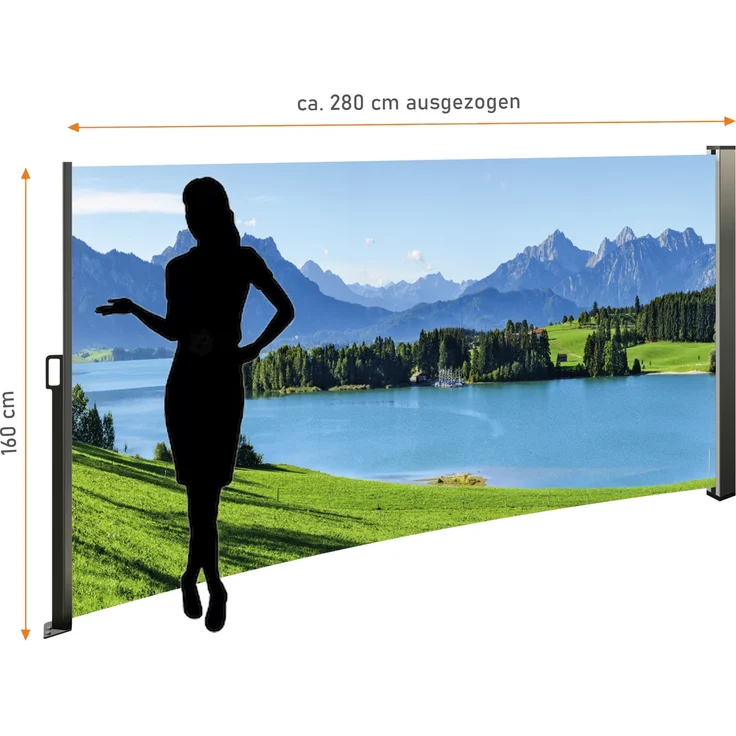 Seitenmarkise ausziehbar links, 160 cm hoch, Seitenrollo mit Fotodruck Berge – Bild 2