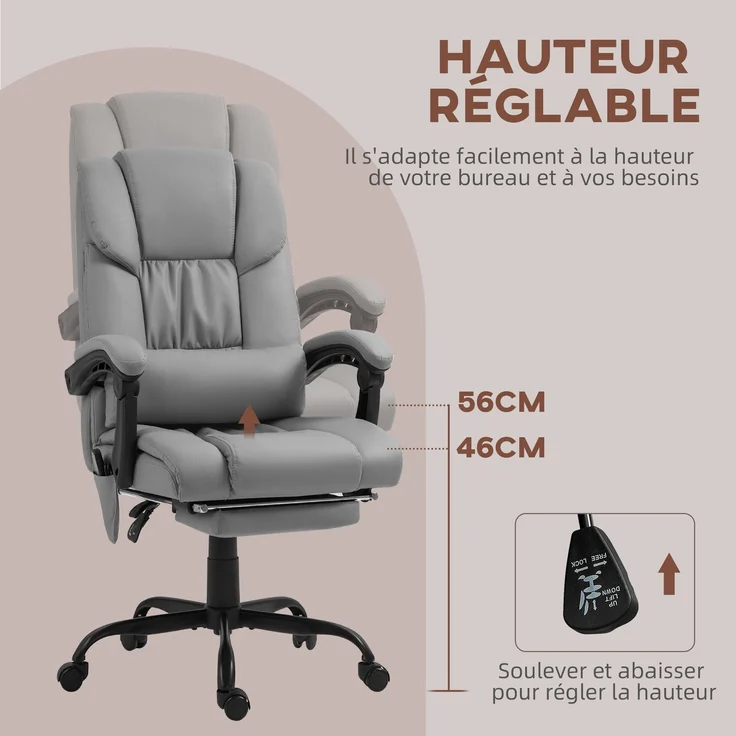 Massage-Bürostuhl mit Fußstütze, höhenverstellbar, neigbare Rückenlehne, kabelgebundene Fernbedienung, um 360° drehbar – Bild 6