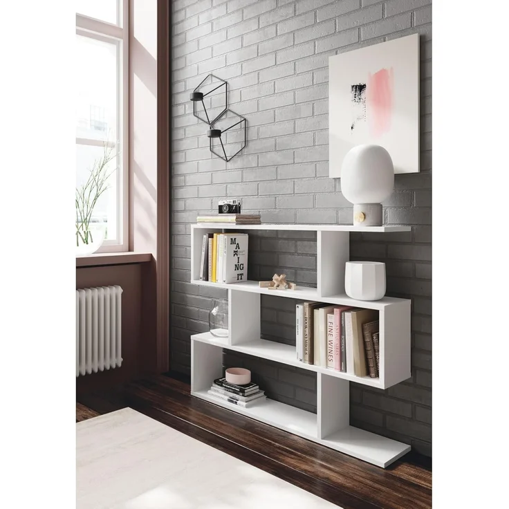 Habitdesign Bücherregal, Modell Athena, weißes Hochglanz-Finish, Maße: 97 cm (Höhe) x 110 cm (Breite) x 24 cm (Tiefe) – Bild 2