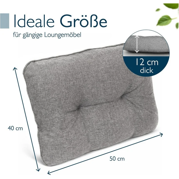 Beautissu Sitzkissen Outdoor Loungekissen Beauflair, 50x40cm, Hellgrau, 50x40cm – Bequemes Rückenkissen 12cm dick Polster Sitzauflage Schmutz – Bild 3
