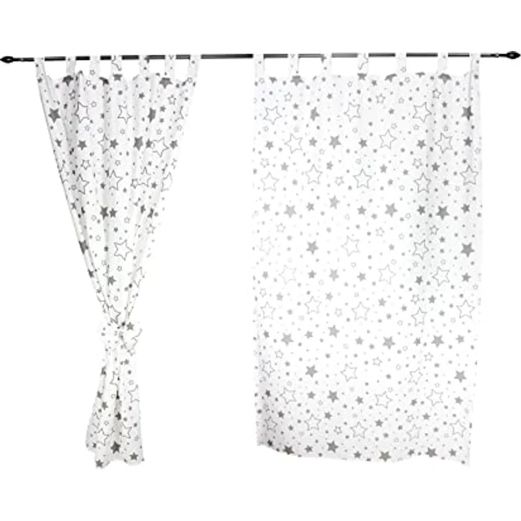 TupTam Kinderzimmer Vorhänge Baby Gardinen mit Schleifen 2er Set, Farbe: Graue Galaxie, Größe: ca. 155x95 cm – Bild 2