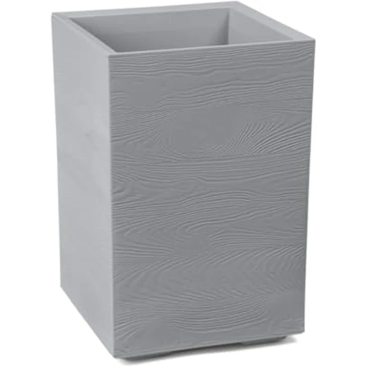 LAMELA Pflanzkübel mit Rollen Höhe 60 cm, 36L – Blumentopf aus Kunststoff in Holzoptik – Übertopf mit Wasserablauf – Modern für Innen & Außen - Wetterfest & Pflegeleicht, Grau – Bild 2