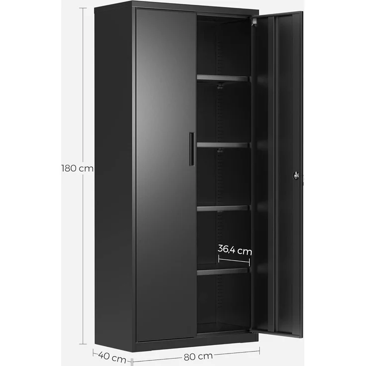 Songmics Aktenschrank mit 5 Ebenen, Stahl schwarz, 80 x 40 x 180 cm – Bild 4