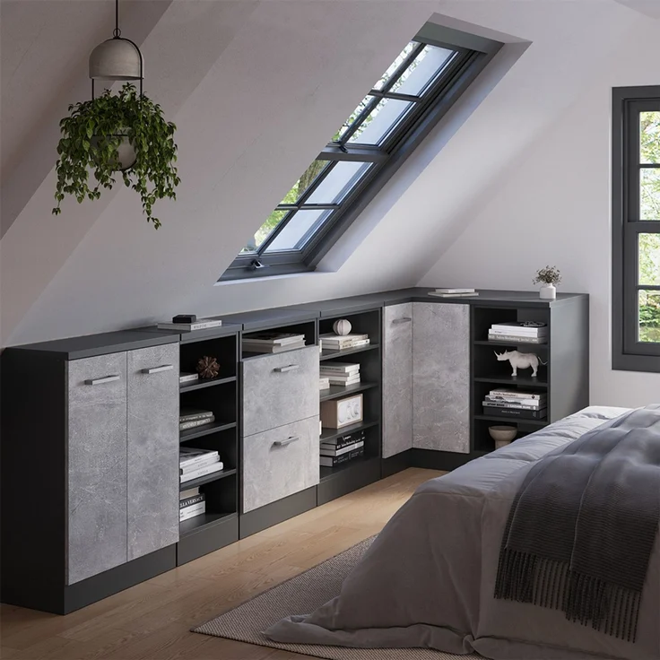 Eck-Küchenschrank für Dachschrägen R-Line Beton 75.6 cm mit 1 Tür, Schrankkorpus 60 cm Tiefe Vicco – Bild 6