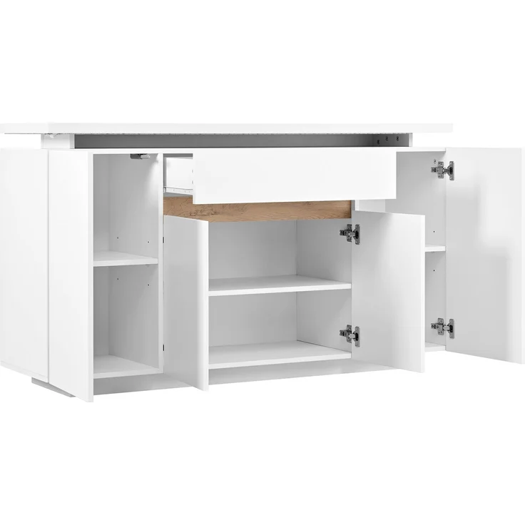 DESVIAE Sideboard mit LED-Beleuchtung und Schublade 140x80x40 cm Spanplatte Weiß – Bild 8