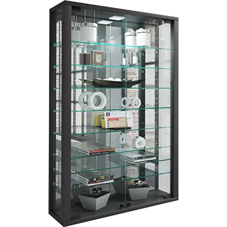 MID.YOU Hängevitrine Schwarz, mit 8 Fächern und Drehtüren, 59x91.3x18 cm, in verschiedenen Holzdekoren erhältlich