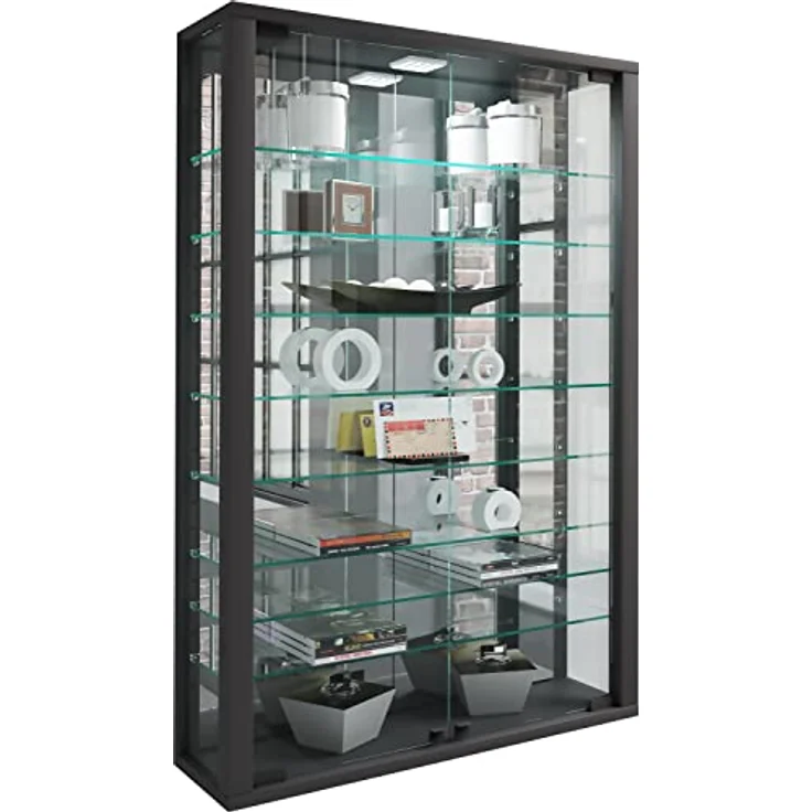 MID.YOU Hängevitrine Schwarz, mit 8 Fächern und Drehtüren, 59x91.3x18 cm, in verschiedenen Holzdekoren erhältlich – Bild 1