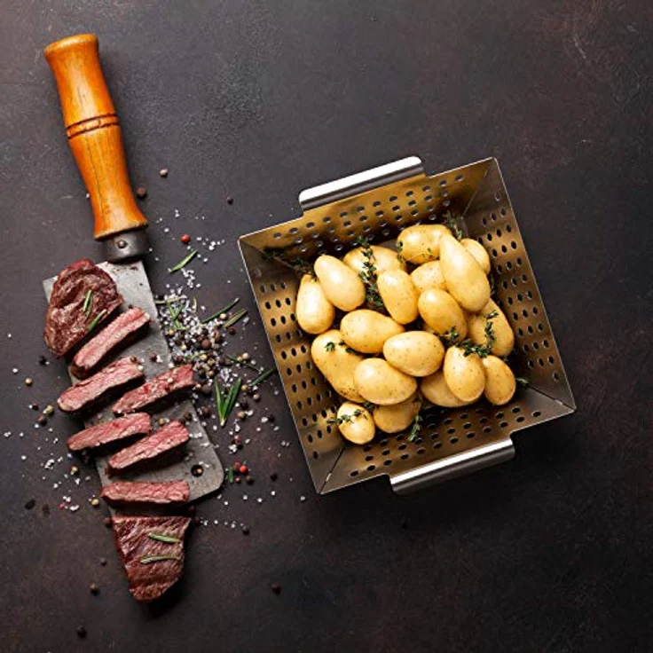 Blumtal Grillschale Grillkorb aus 100% Edelstahl, Edelstahl, (Grillzubehör, 1-St), perfekt für Grillgemüse, Grillschale geeignet für alle Grillarten – Bild 3