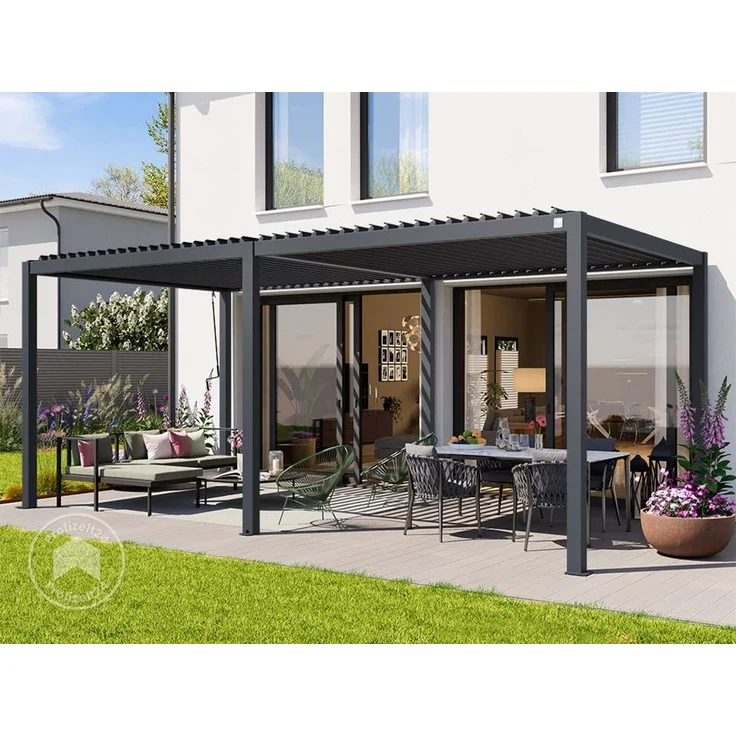 PRIMEYARD Pergola 3x6 m Aluminium-Pfosten mit Lamellendach aus Stahl anthrazitfarbeneTerrassenüberdachung – Bild 2