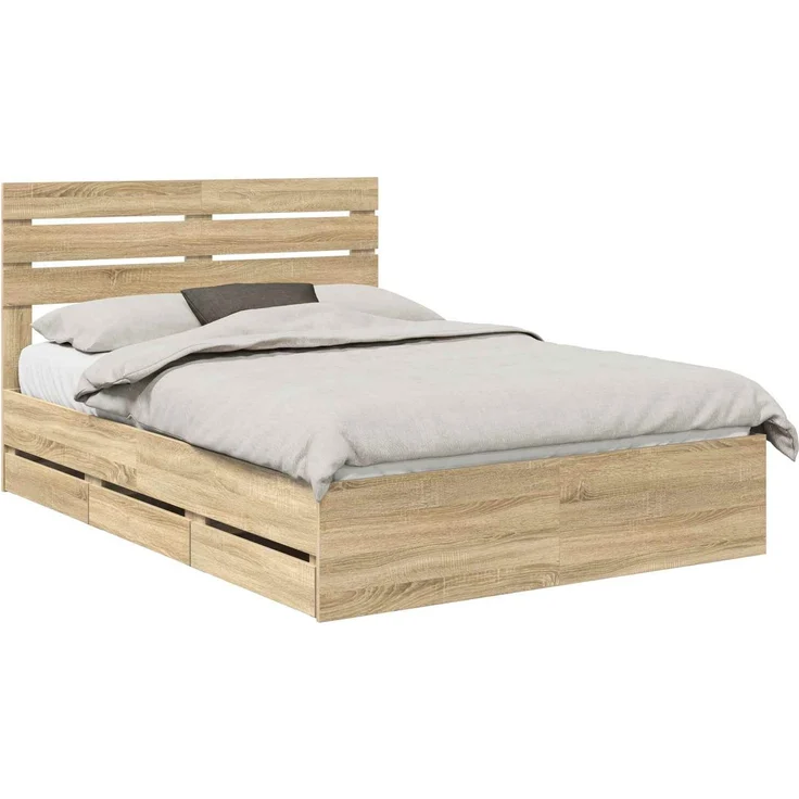 vidaXL Bettrahmen Sonoma-Eiche 150 x 200 cm Ingenieurs Holz 3411495 – Bild 2