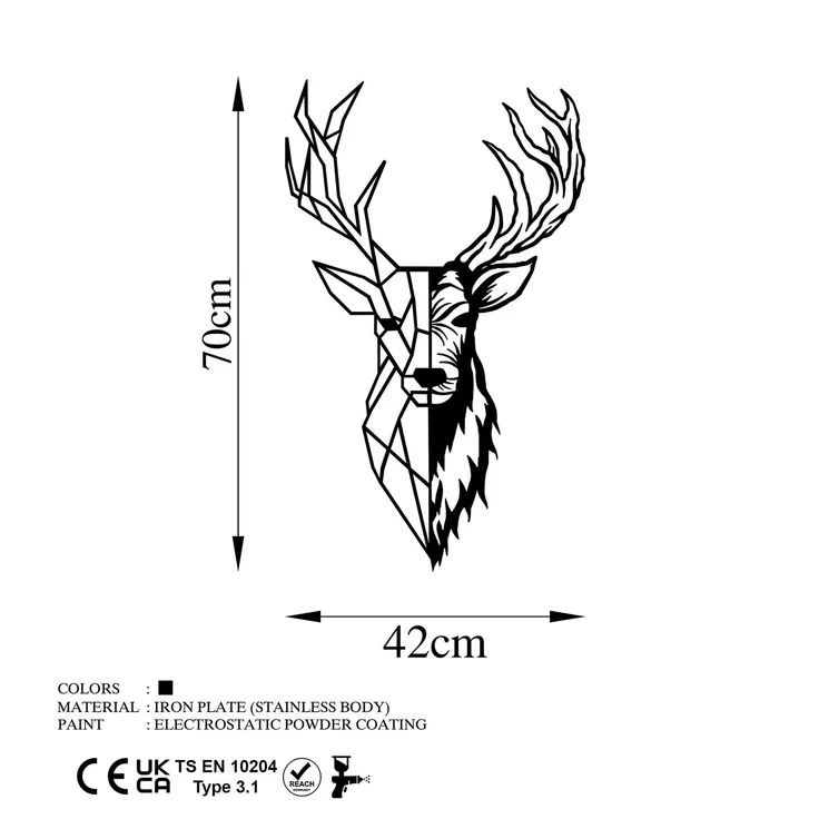 Wallity 'Red Deer 2' Dekoratives Wandaccessoire aus Metall, Schwarz, 70 x 42 cm – Bild 6