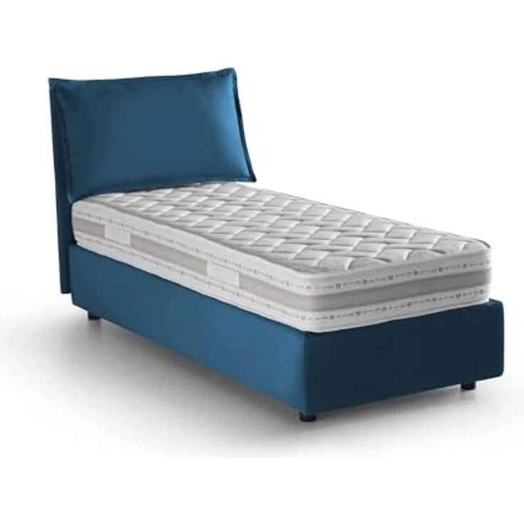 Talamo Italia - Roberta Einzelbett, Bettkasten mit Stoffbezug, 100 % Made in Italy, seitliche Öffnung, inklusive Matratze 80x190 cm, Blau – Bild 3