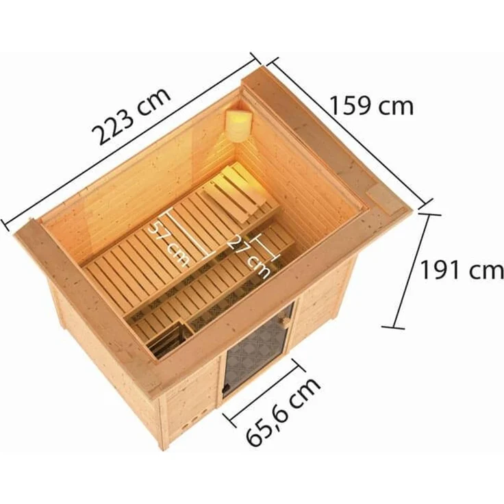 Karibu Sauna Selena mit Dachkranz + 9kW Saunaofen mit integrierter Steuerung – Bild 4