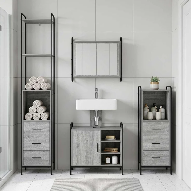 vidaXL Badezimmerschrank-Set 4 stk. Sonoma-Grau 40 x 36 x 200,5 cm 3444678 – Bild 1