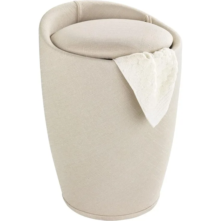 WENKO CANDY Badhocker,Beige, Leinenoptik, mit abnehmbarem Wäschesack
