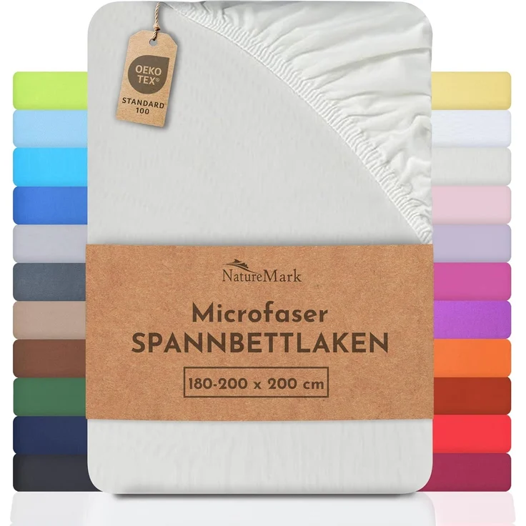 NatureMark Mikrofaser SPANNBETTLAKEN zum Sparpreis! viele Größen und Farben Markenware (Bettlaken 180x200-200x200 cm, Natur/Creme)