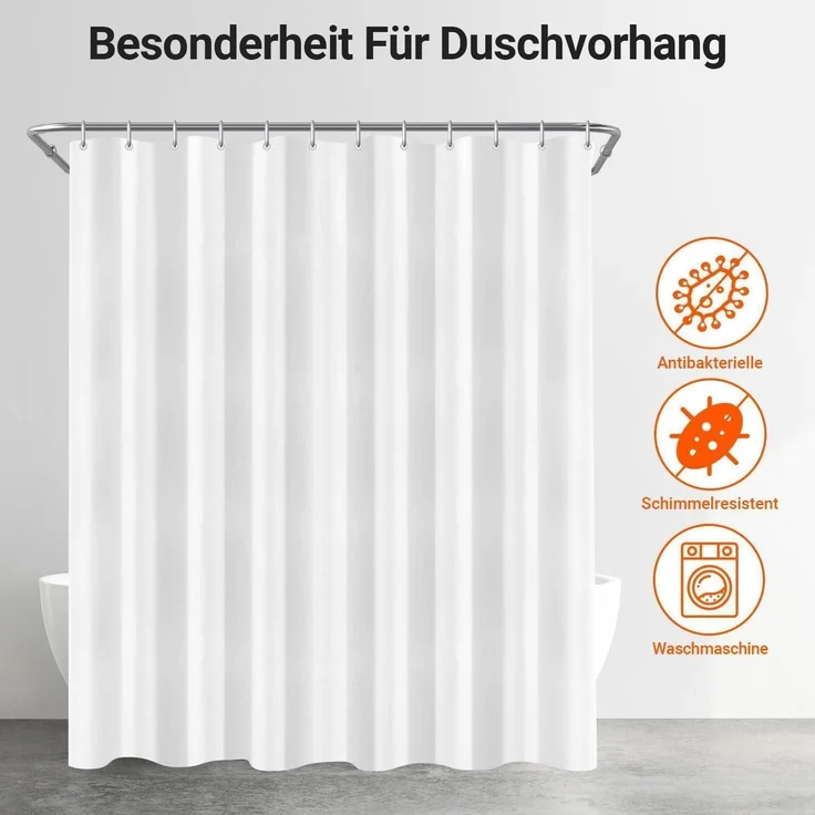 Duschvorhang 200x200cm Reinweiß Wasserabweisend Beschwerter Saum Antischimmel – Bild 7