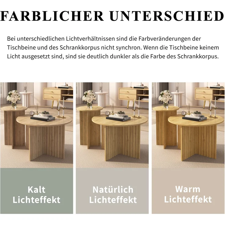 Abrihome 2er Runde Couchtische & Kaffeetische, Braun, 50x31x76 cm – Bild 5