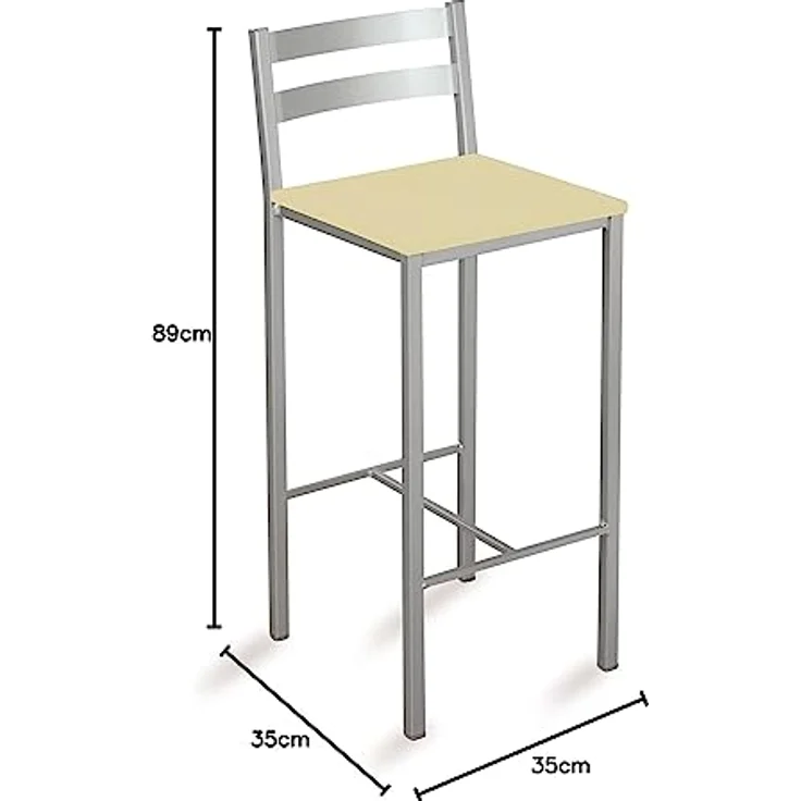 ASTIMESA Zwei hohe Küchenhocker mit horizontalen Streifen, Sitzfläche 60 cm, Kunstleder, Beige – Bild 3