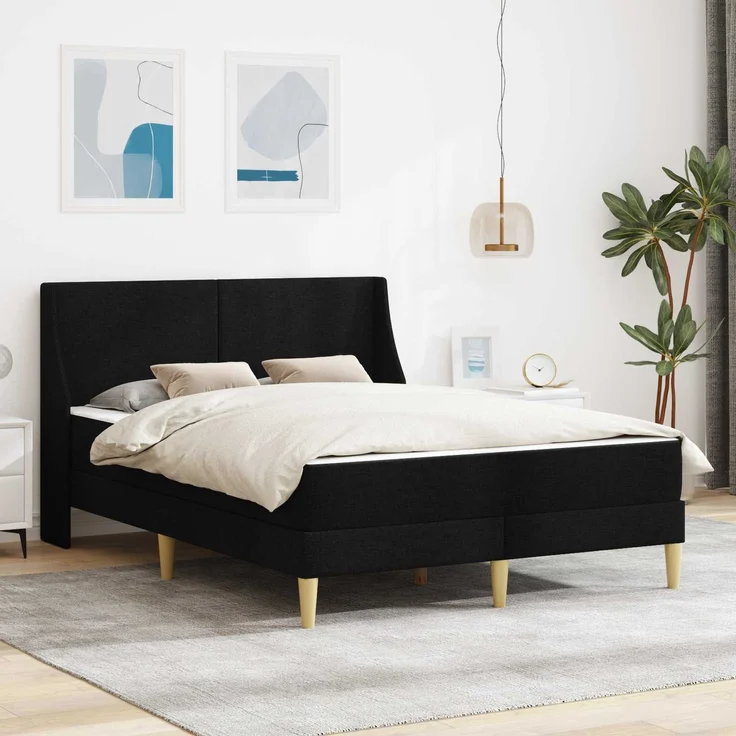 vidaXL Bettgestell mit Matratze Schwarz 140 x 190 cm Polyester 3414736 – Bild 1