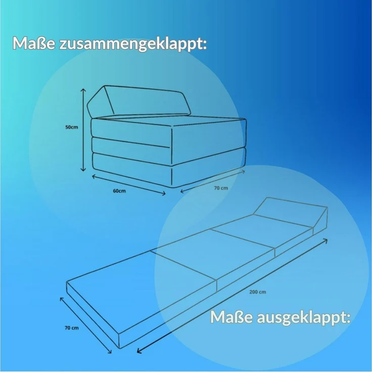 Klappmatratze Klappmatratze mit Kopfteil aus Cord, FORTISLINE, Klappbar, als Sitzmöglichkeit nutzbar, Bezug abnehmbar und waschbar – Bild 3
