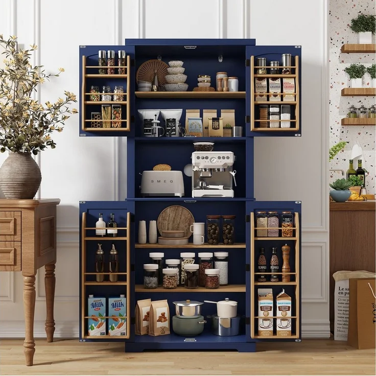 HOLTICO Hochschrank Küchenschrank mit Arbeitsplatte, Buffetschrank, Esszimmerschrank (1-St) Speisekammer mit 4 Türen und Regalen, 183cm – Bild 1